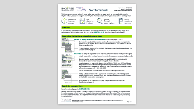 IMCIVREE Prescription Start Form thumbnail